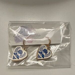 Heart Shaped Blue Floral Earrings